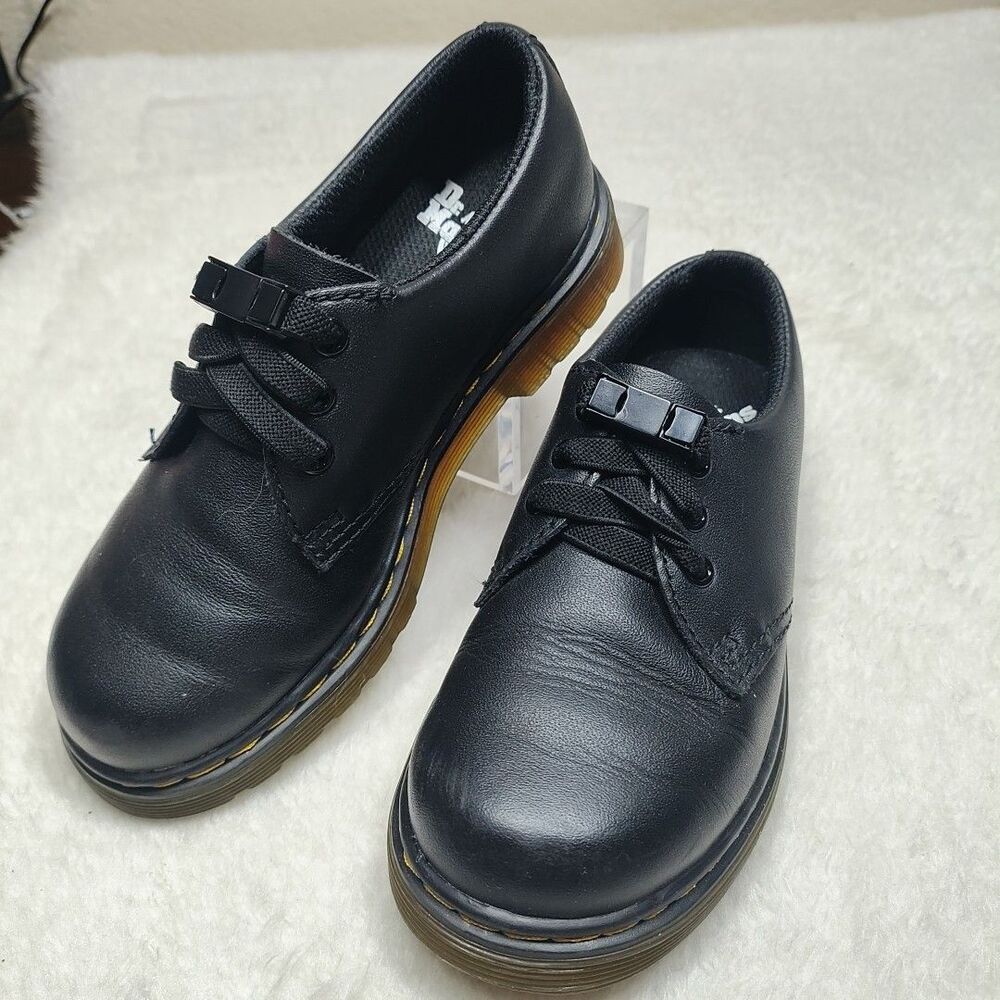 Dr Doc Marten Kids Junior 1461 Softy T Leather Shoes Black Size 12 - Mag Laces